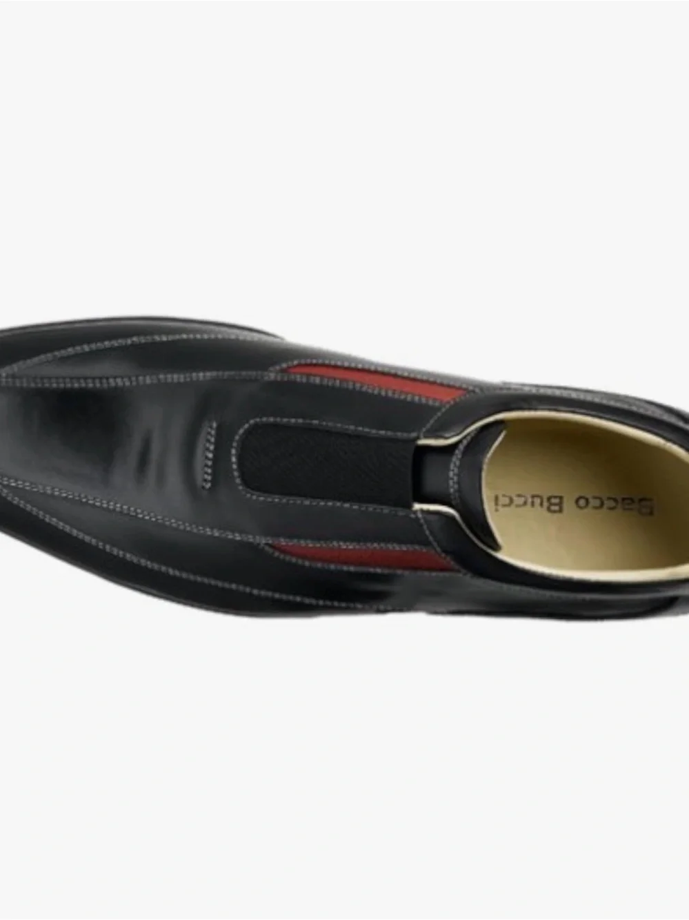 Bacco Bucci Black Leather Slip-On Loafers with Red Insets - Picture 7 of 10